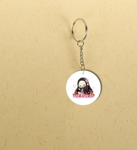 Pretty Manga Style Girl Fan Printed Round Keychain Pack of 2